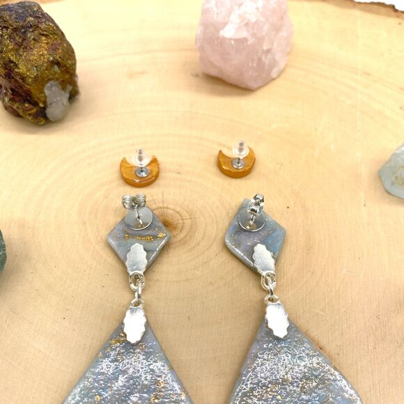 Blue Celestial Moon Polymer Clay earrings - Picture 5 of 11